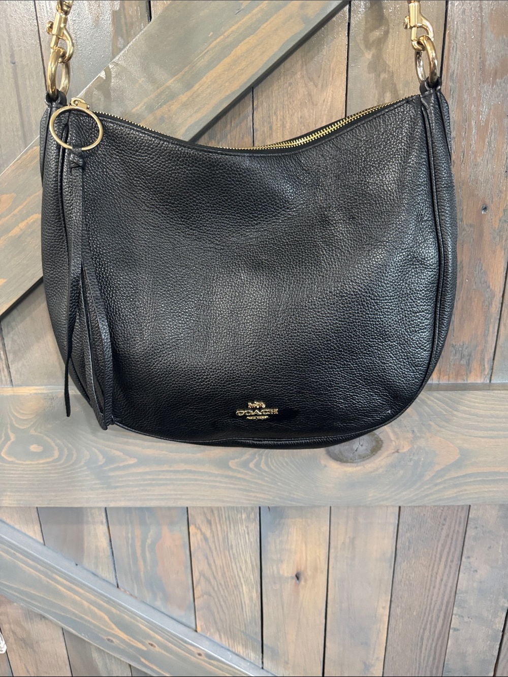 Coach Black Pebbled Leather Shoulder Bag with Gold Hardware